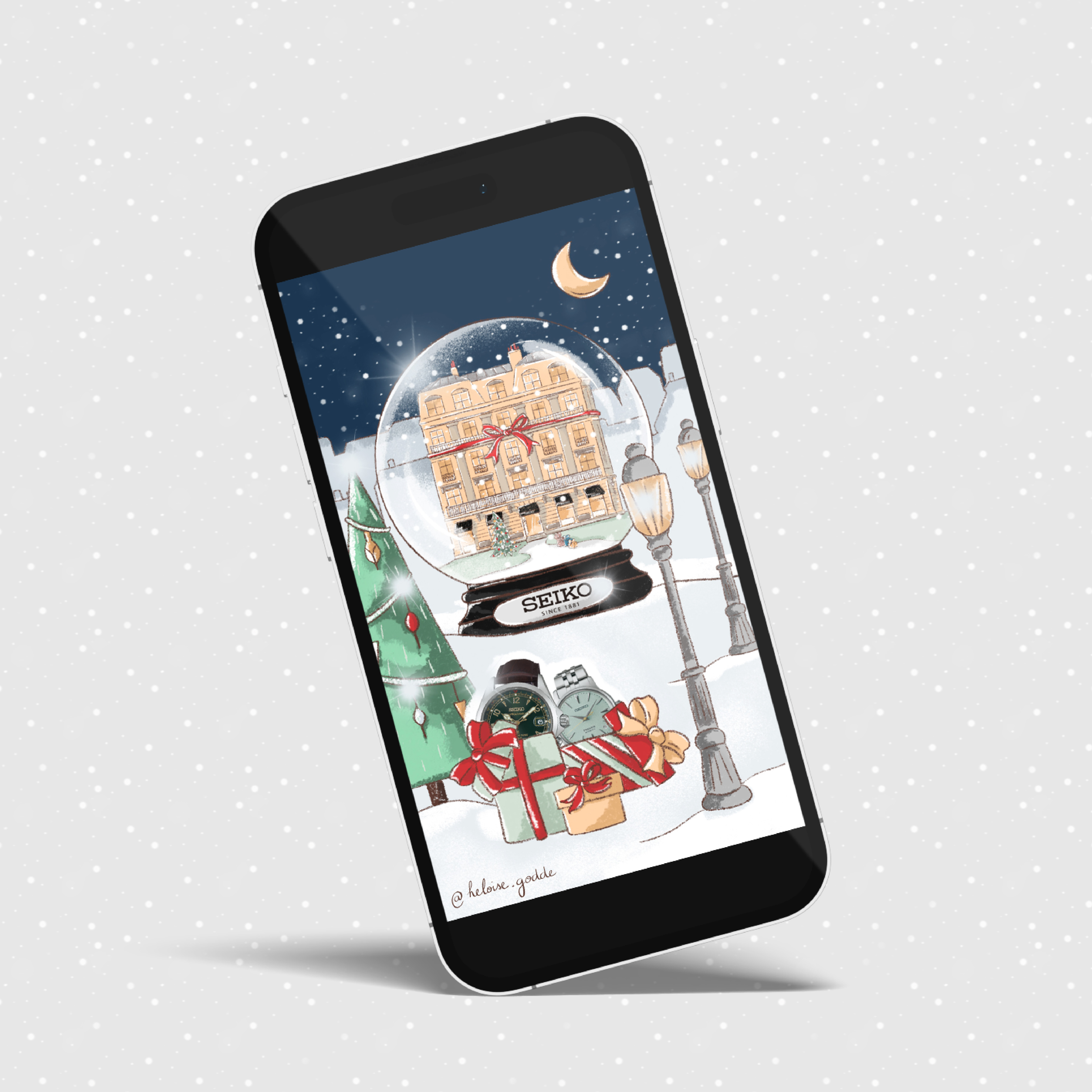 illustration promenade de noel pour les montres seiko et le point
