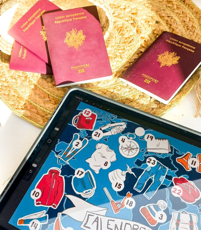 illustration sur tablette du calendrier de l'avent du voyageur avec passeport