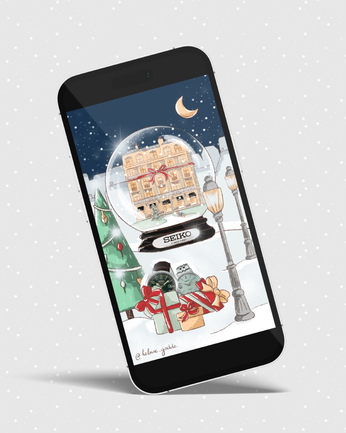 illustration promenade de noel pour les montres seiko et le point