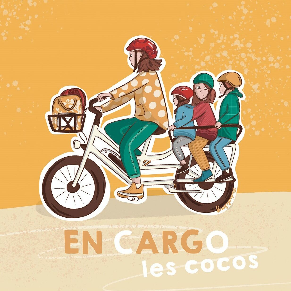 illustration vélo cargo avec enfant
