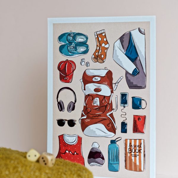 illustration d'un sac de voyage et son contenu